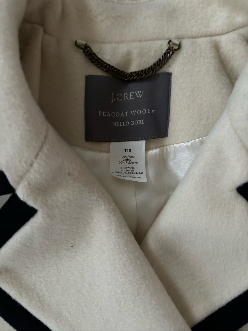 J. Crew 2012 Wool Cream Double-Breasted Peacoat with Black Trim - Picture 2 of 9